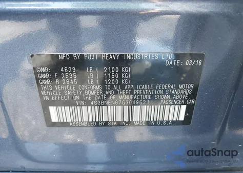 2016 Subaru Legacy 3.6R Limited from USA, damaged, VIN 4S3BNEN67G3049631